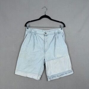 Vintage Gitano Denim Shorts Mens 32 Blue Striped Patchwork Faded Retro 90s